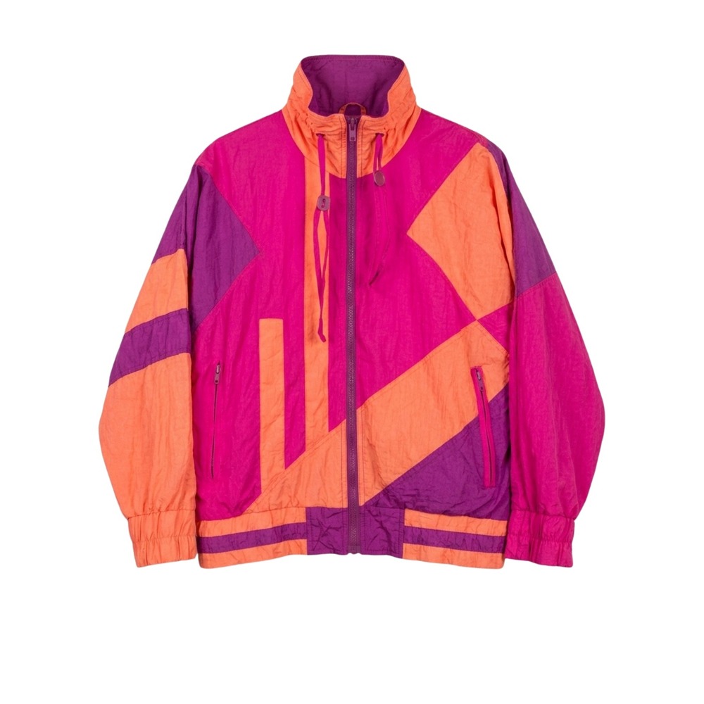 East West Vintage Colorblock Windbreaker Medium Pink Orange Retro 80s 90s Medium